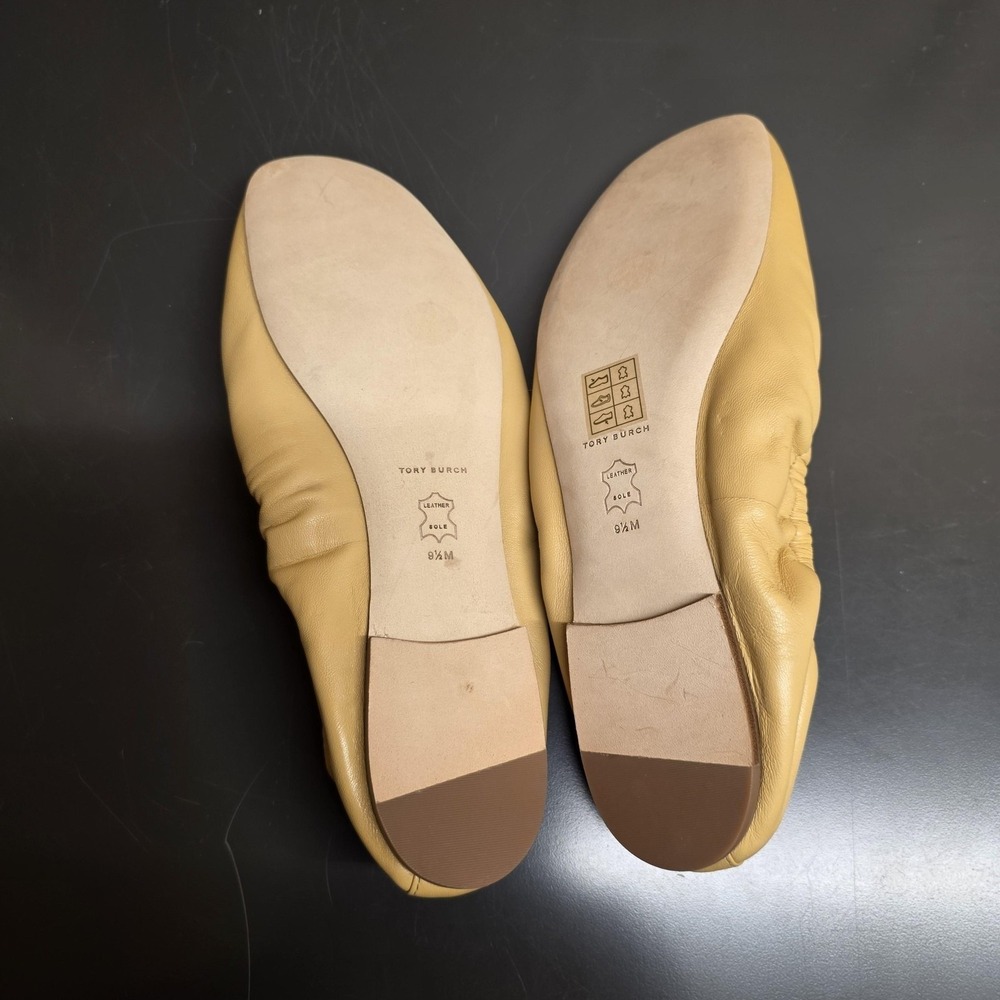 Tory Burch Ballet Flat Shoes Women 9.5 Beige Leather Rhinestone Floral - Picture 5 of 9